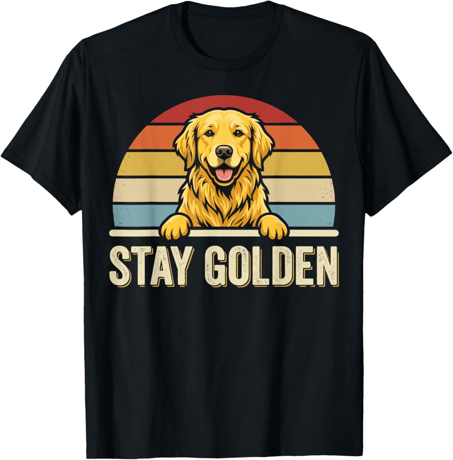 Stay Golden Golden Retriever Retro Sunset Design T-Shirt - T-Shirt | Black