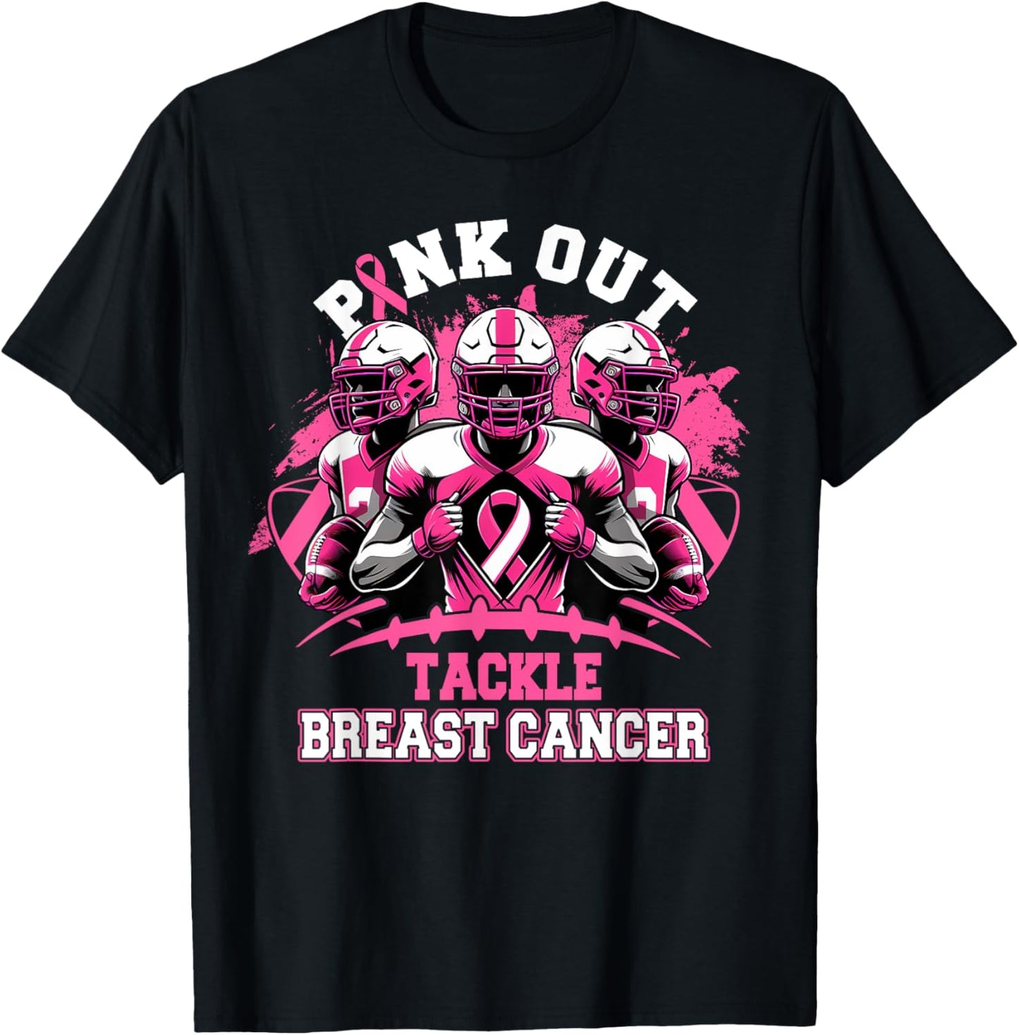 Pink Out Tackle Breast Cancer Awareness Football Pink Ribbon T-Shirt - T-Shirt | Black