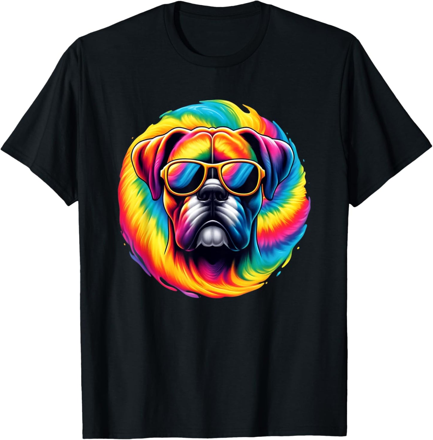 Tie Dye Art Sunglasses Boxer Dog Boxers T-Shirt - T-Shirt | Black