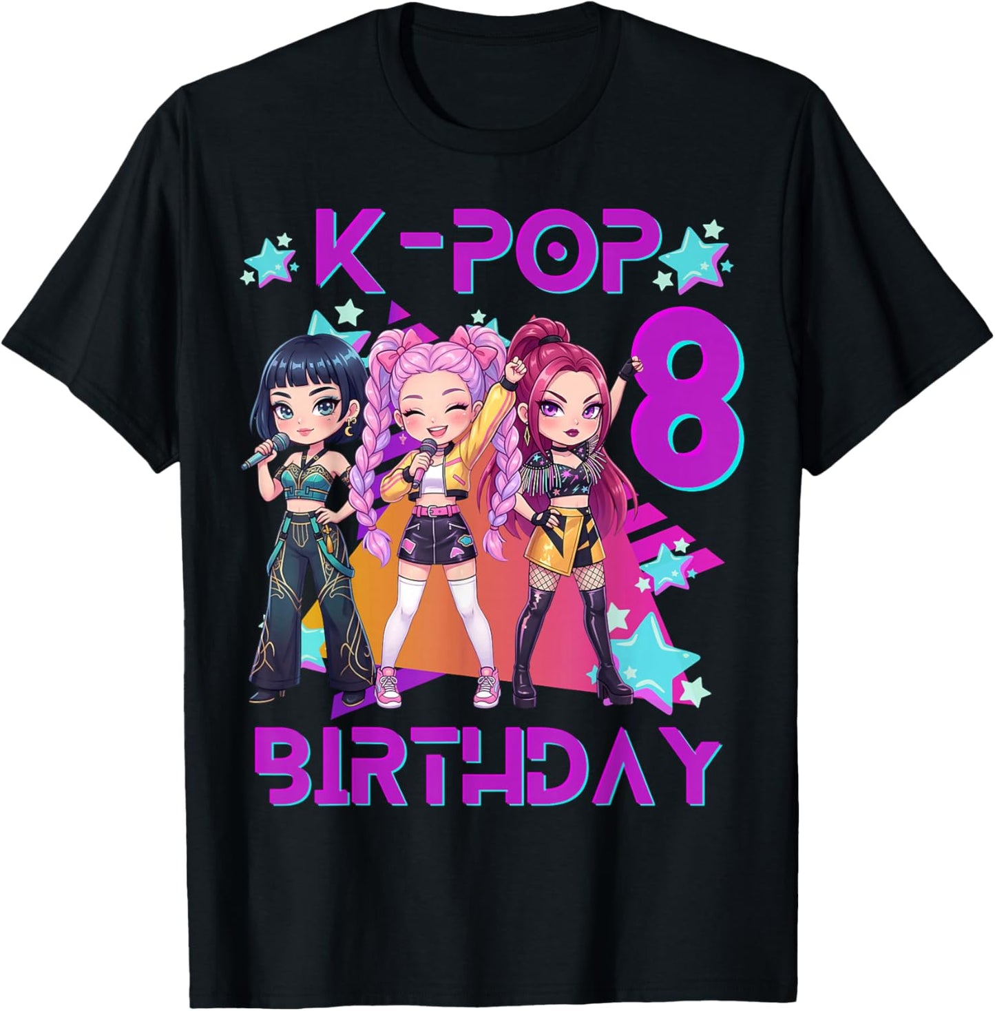 Funny Chibi Kpop Girl It's My 8th Birthday T-Shirt - T-Shirt | Black