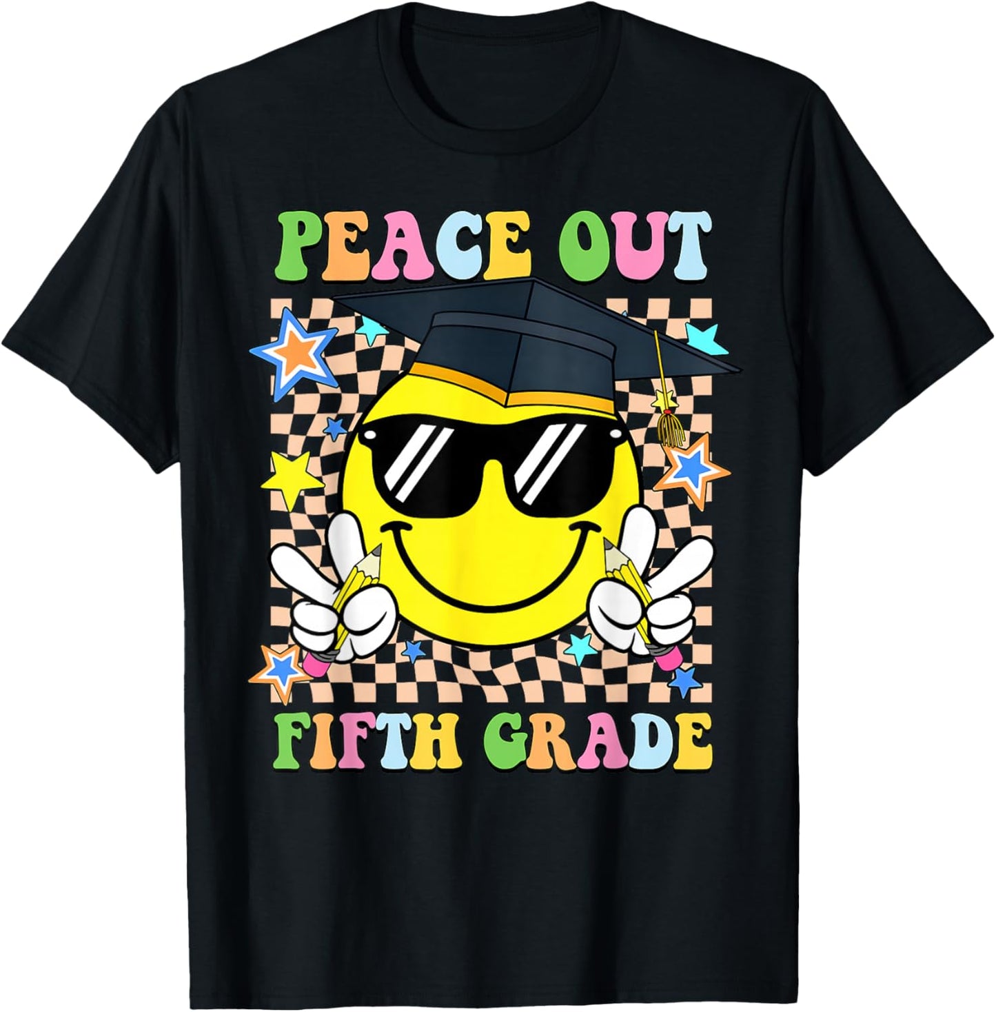 Peace Out Fifth Grade Smile Face Last Day Boy Girl Student T-Shirt - T-Shirt | Black