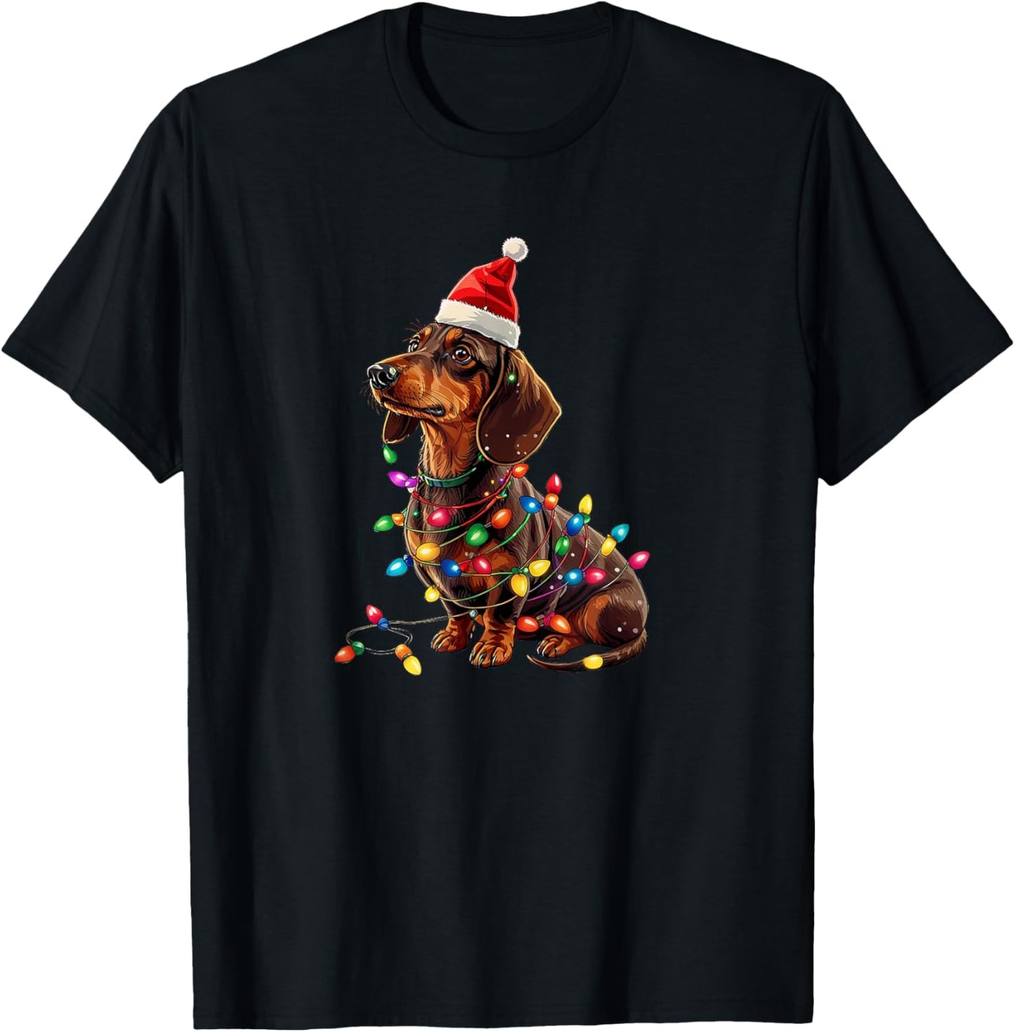 Dachshund Christmas Weiner Dog Xmas Pajamas Cute Women Kids T-Shirt - T-Shirt | Black