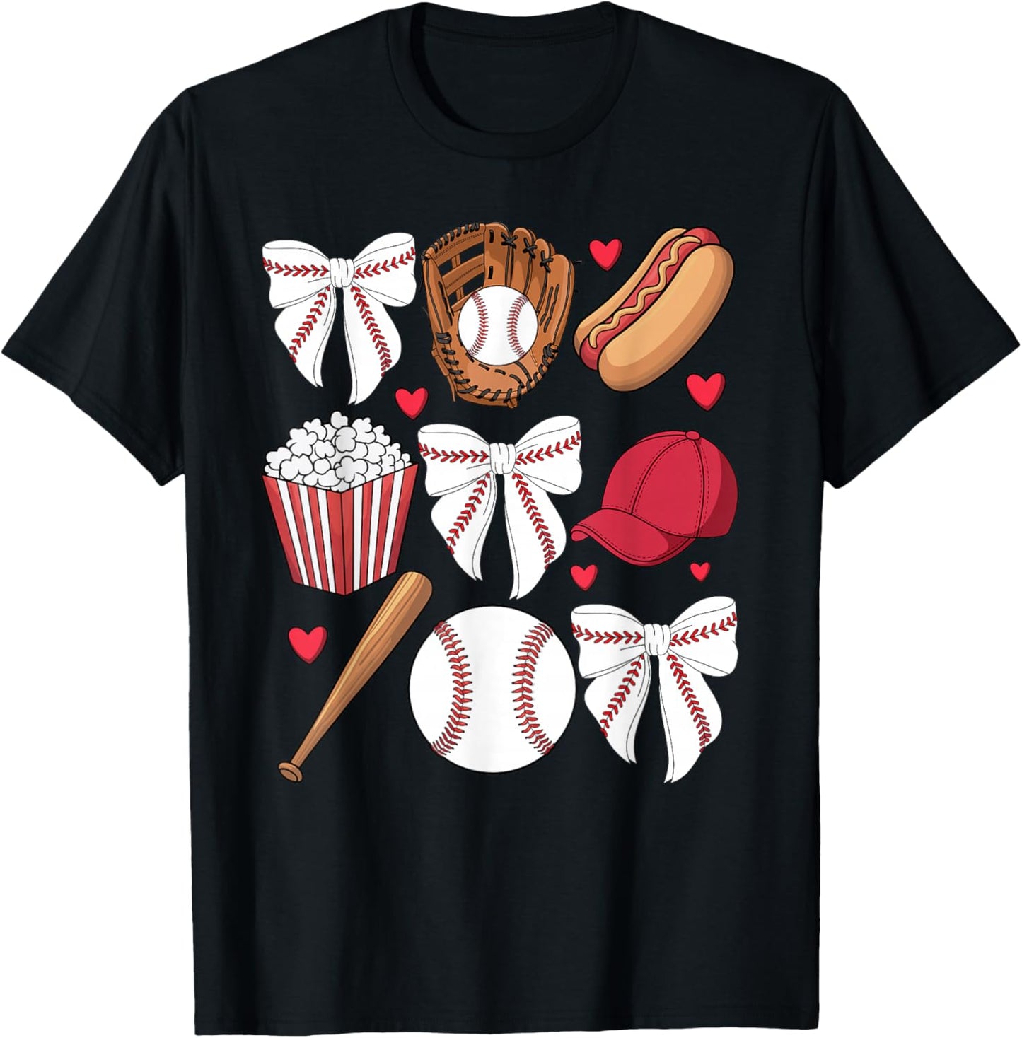 Baseball Coquette Bow Girls Baseball Mom Game Day T-Shirt - T-Shirt | Black