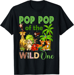 Pop Pop Of The Wild One Birthday 1st Safari Jungle Family T-Shirt - T-Shirt | Black