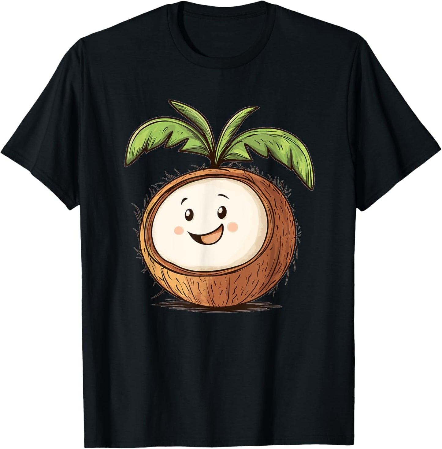 Cute Smiling Coconut I Cartoon Coconut T-Shirt - T-Shirt | Black
