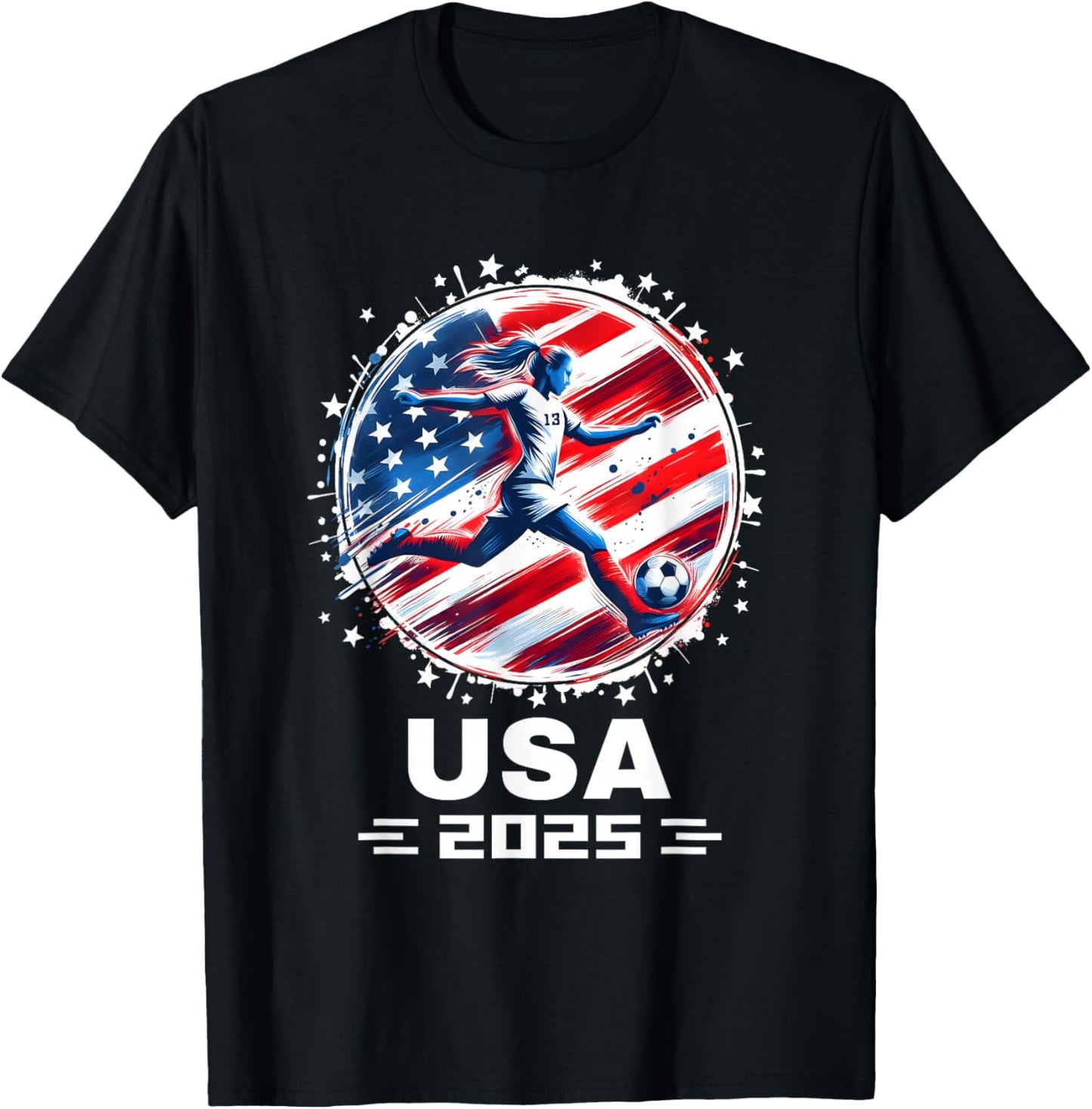 American Flag Soccer Shirt Women's Soccer Girls Soccer 2025 T-Shirt - T-Shirt | Black