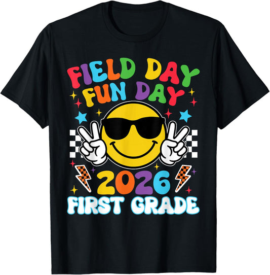1st Grade Field Day Fun Day 2026 Teacher Boy Girl Kid T-Shirt - T-Shirt | Black