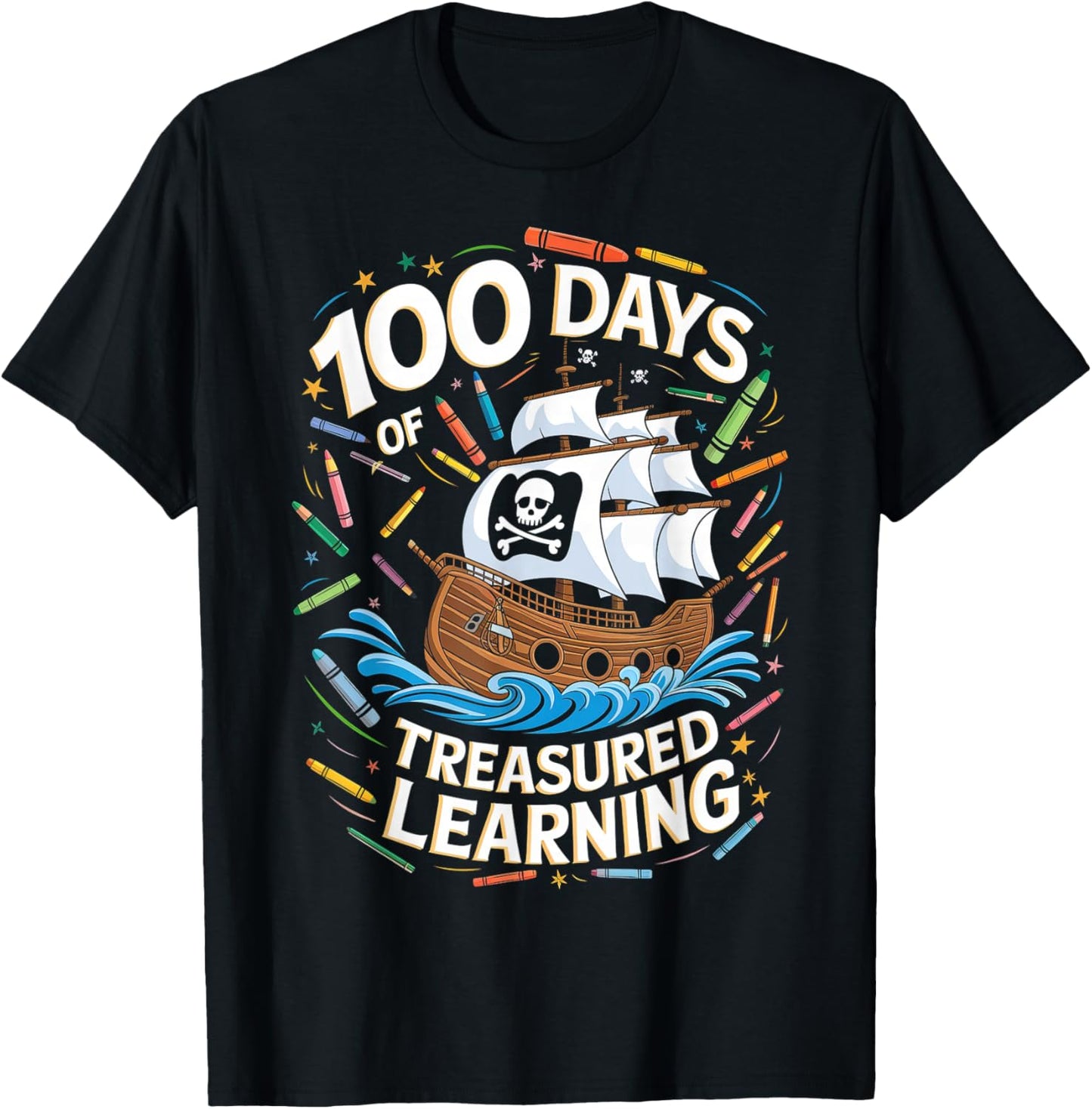 100 Days of School Boys Teacher 100th Day Pirate Outfit T-Shirt - T-Shirt | Black