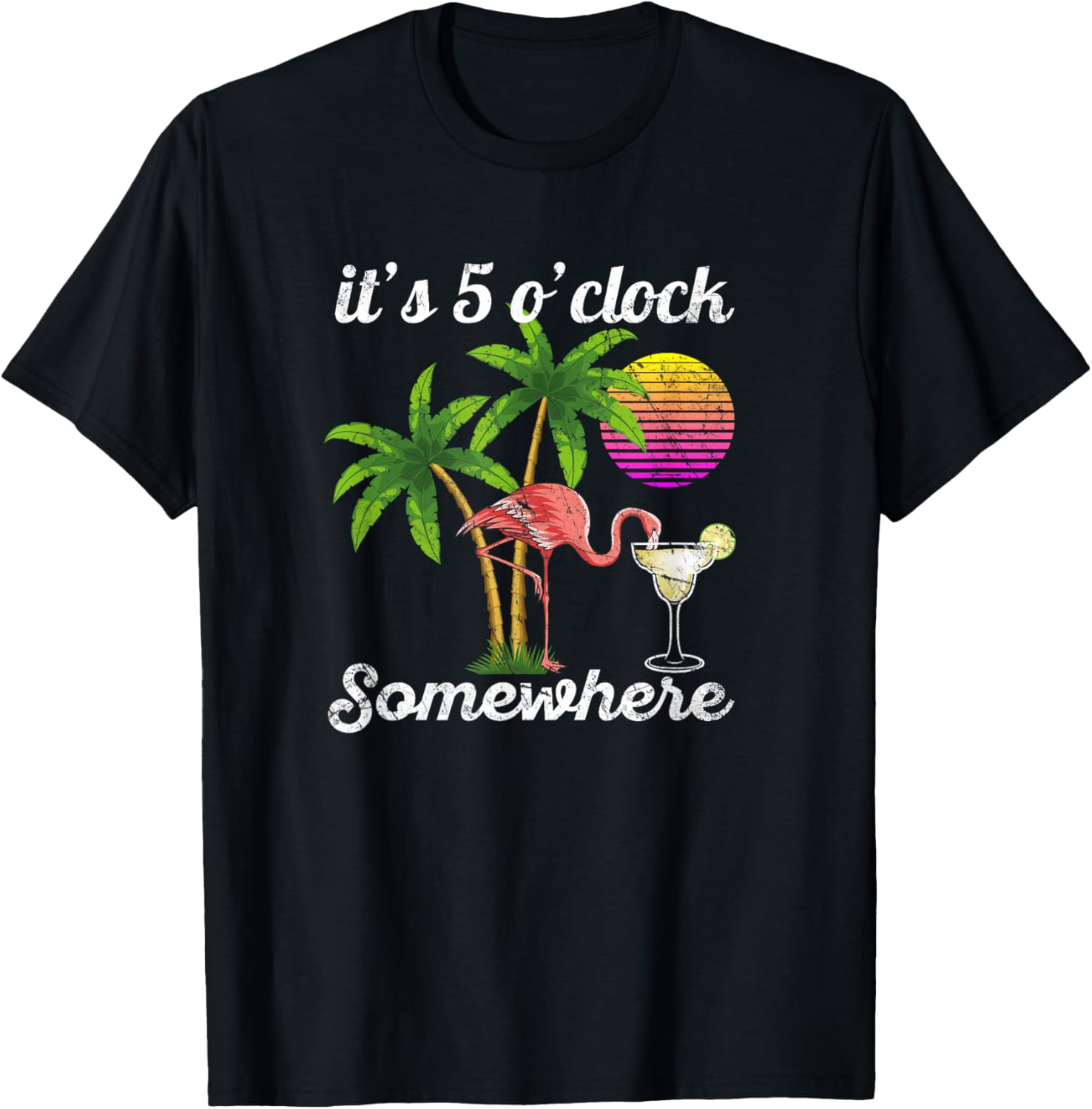 it's 5 o'clock somewhere. Tropical Flamingo margarita T-Shirt - T-Shirt | Black