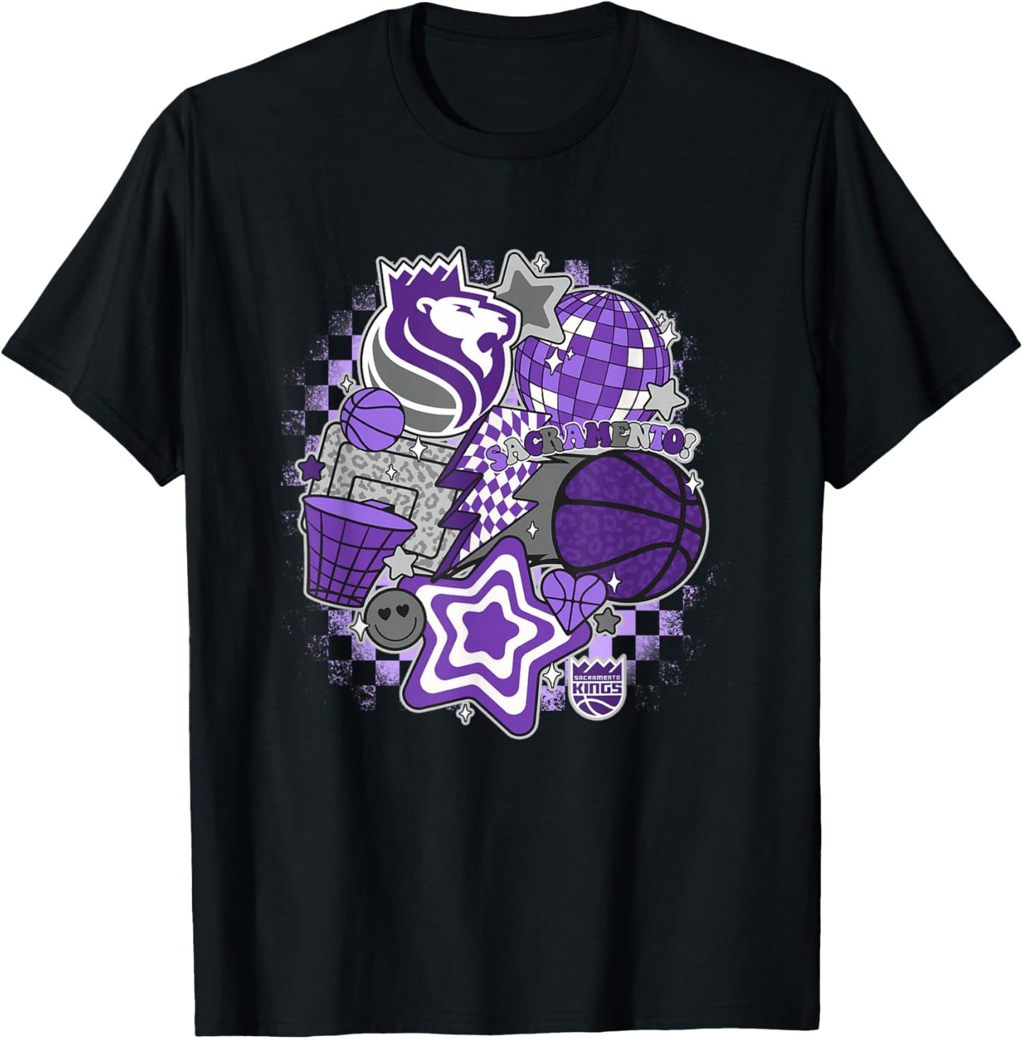 NBA Sacramento Kings Psychedelic Basketball Collage T-Shirt - T-Shirt | Black