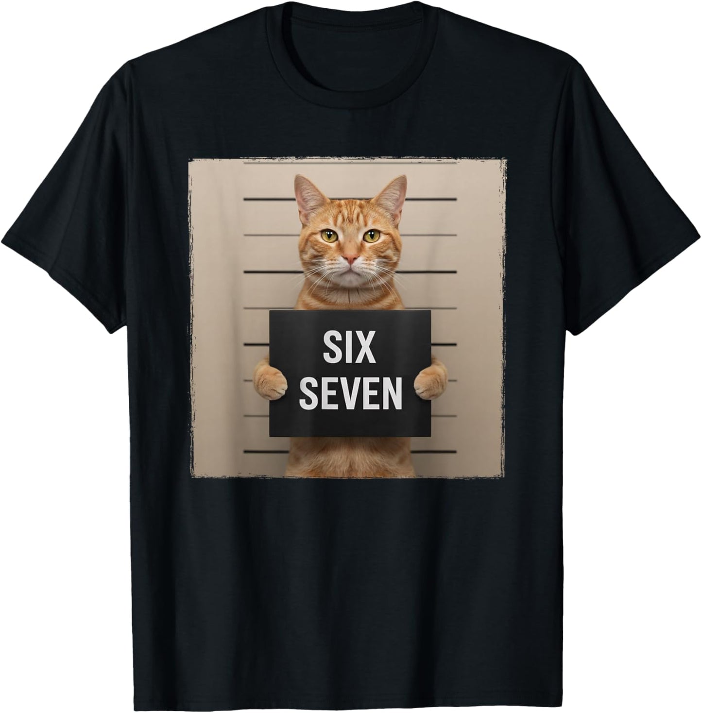 Funny Cat Mugshot Meme 67 Six Seven T-Shirt - T-Shirt | Black