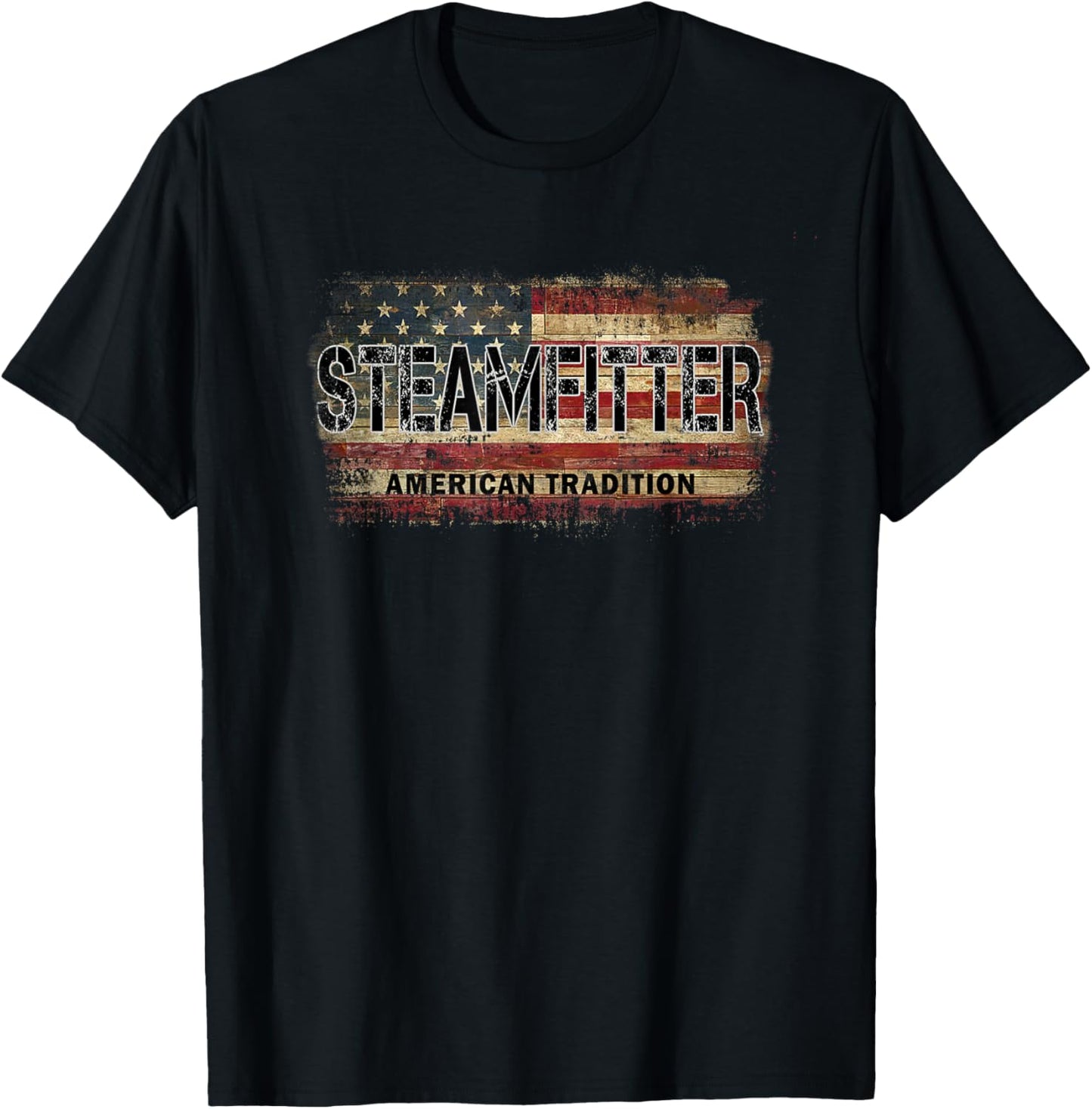 American Flag Vintage Steamfitter T-Shirt - T-Shirt | Black