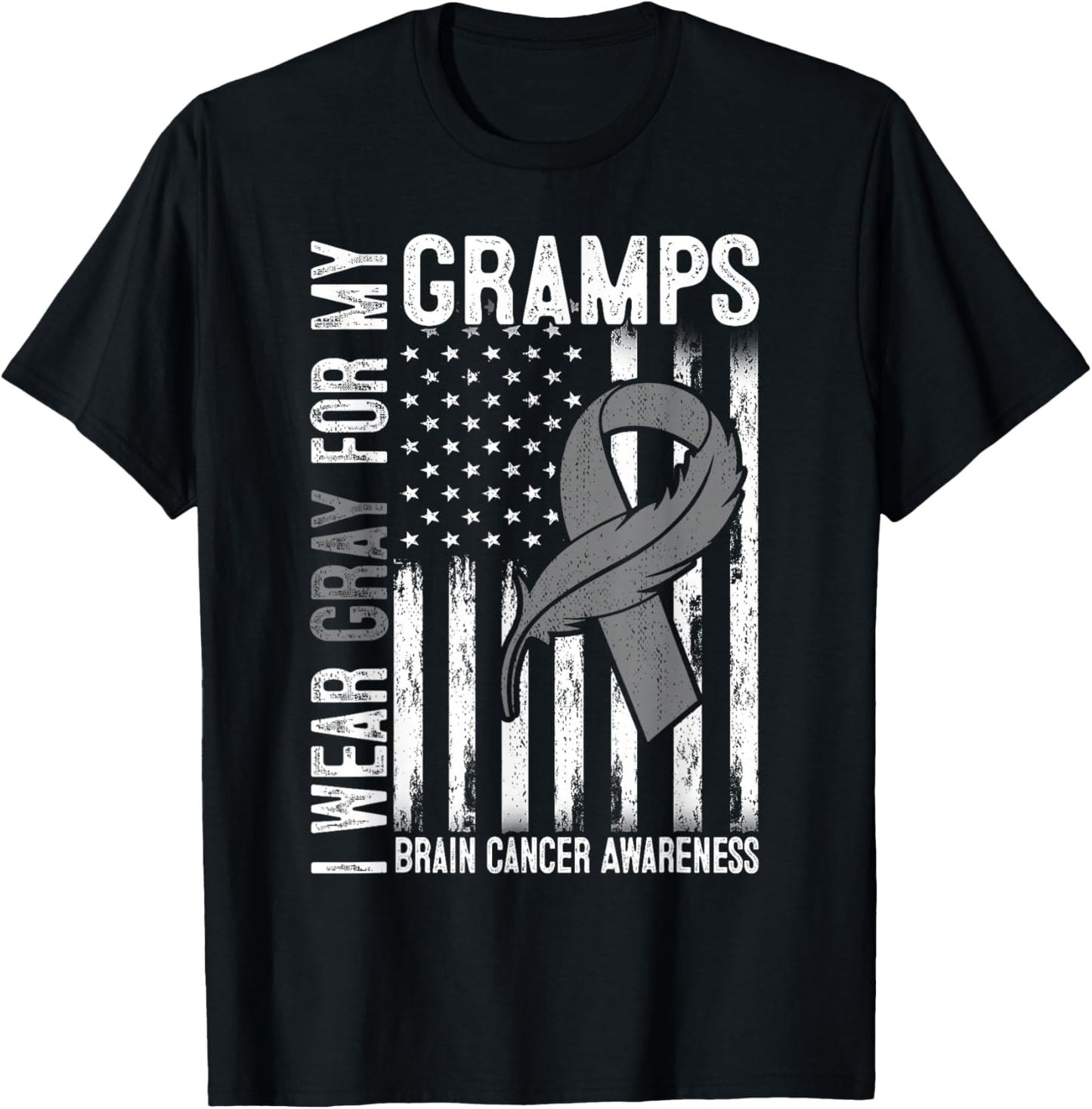 I Wear Gray For My Gramps Brain Cancer Awareness Flag T-Shirt - T-Shirt | Black