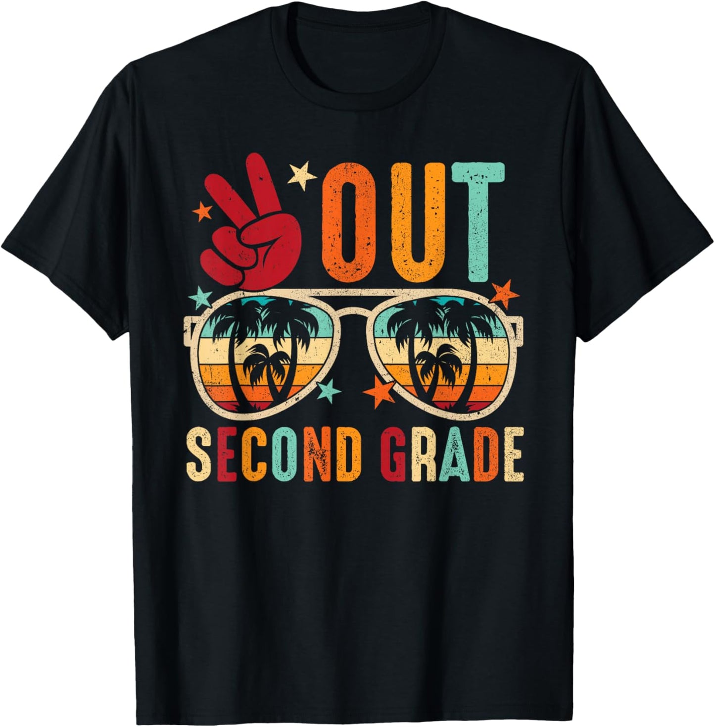 Vintage Peace Out 2nd Grade Graduation Last Day Of School T-Shirt - T-Shirt | Black