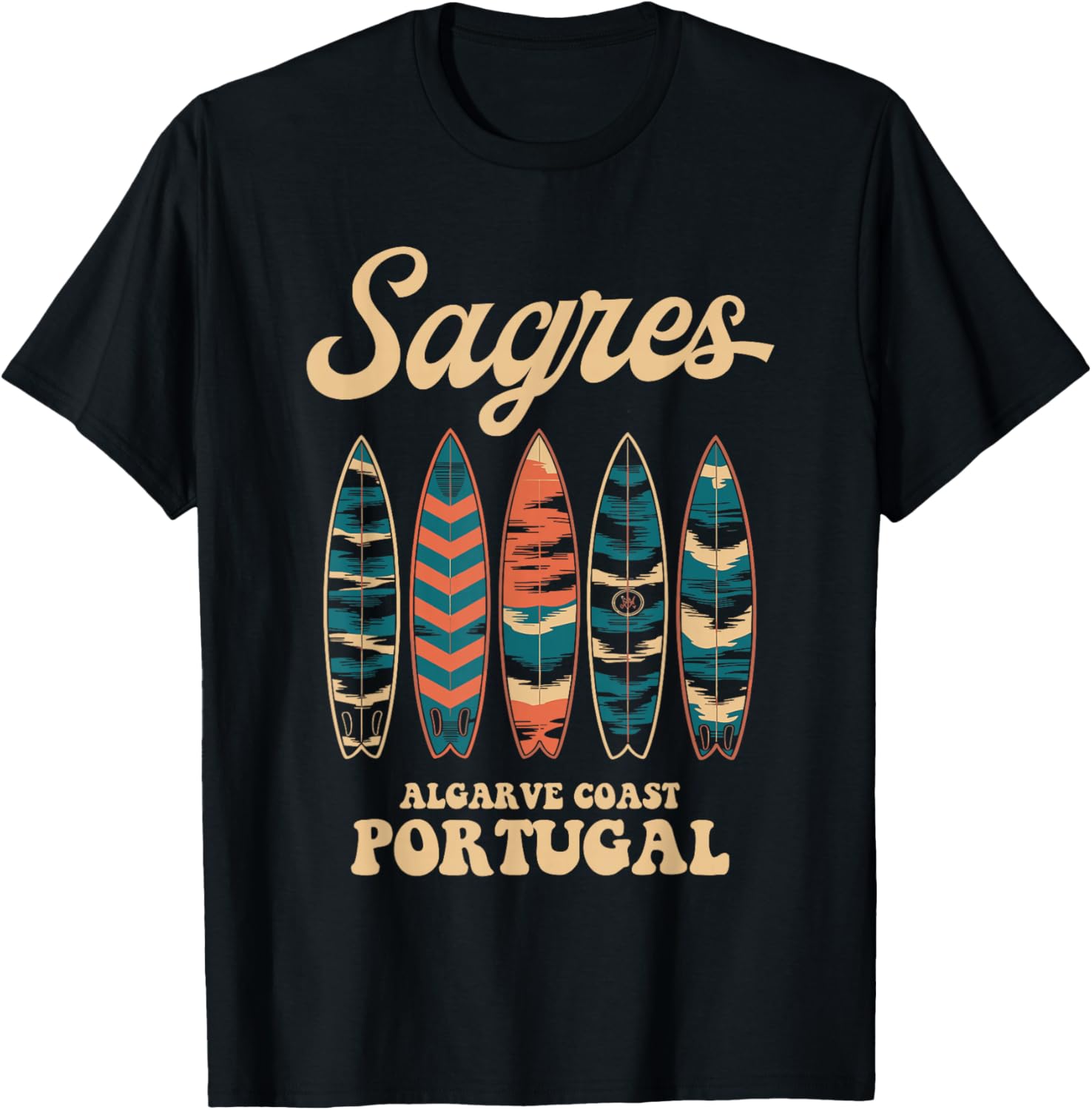 Sagres Algarve Coast Portugal Surfboard Surfing Souvenir T-Shirt - T-Shirt | Black