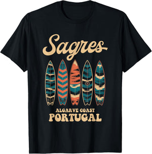 Sagres Algarve Coast Portugal Surfboard Surfing Souvenir T-Shirt - T-Shirt | Black