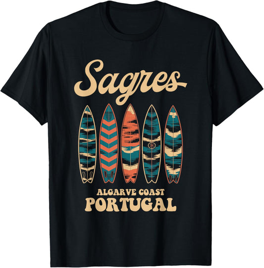 Sagres Algarve Coast Portugal Surfboard Surfing Souvenir T-Shirt - T-Shirt | Black