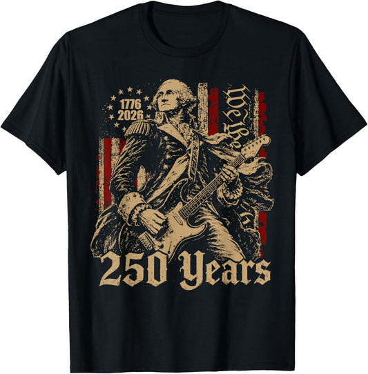 Vintage George Washington Playing Guitar 250 Years America T-Shirt - T-Shirt | Black