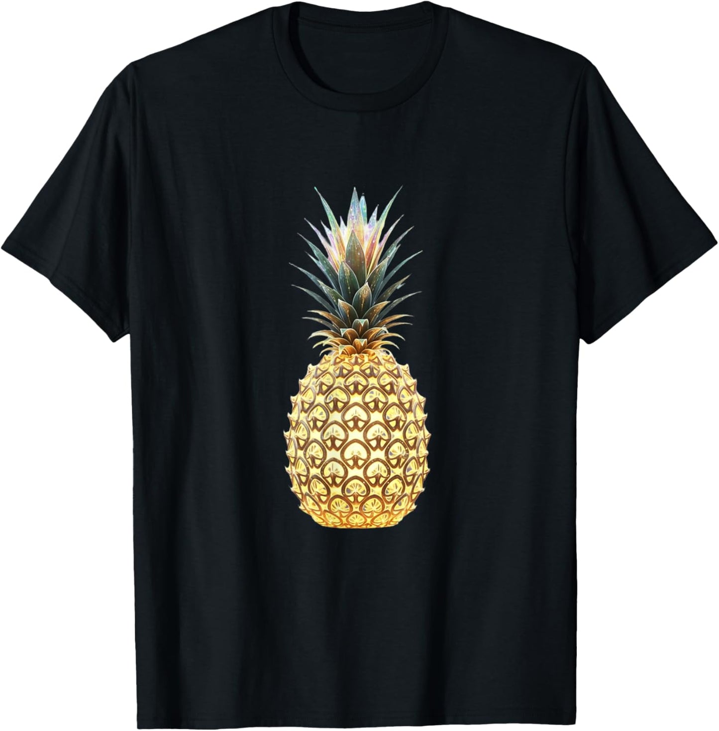 Golden Pineapple Glow , Funny Fruit Design T-Shirt - T-Shirt | Black