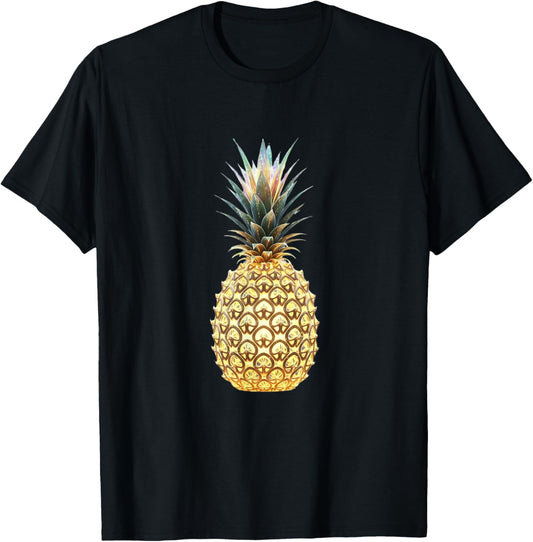Golden Pineapple Glow , Funny Fruit Design T-Shirt - T-Shirt | Black