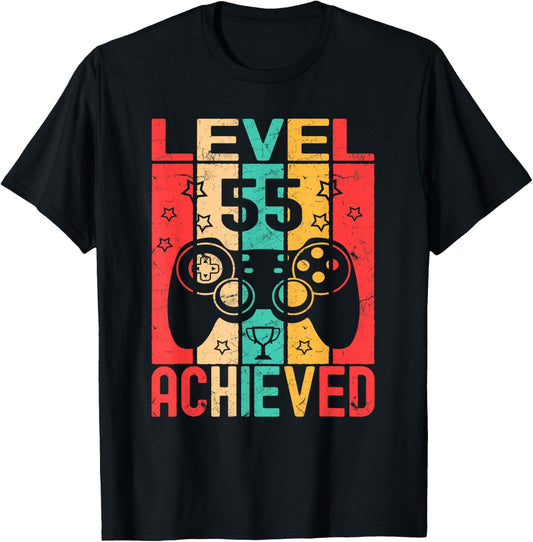 Level 55 Achieved Game Controller, Funny 55th Birthday T-Shirt - T-Shirt | Black