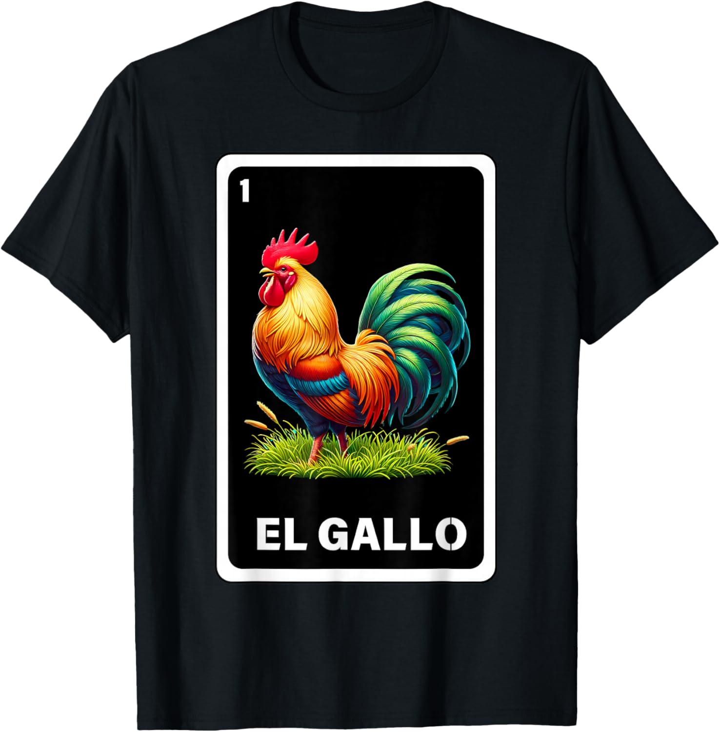 El Gallo Mexican Lottery Bingo Game Traditional Rooster Card T-Shirt - T-Shirt | Black