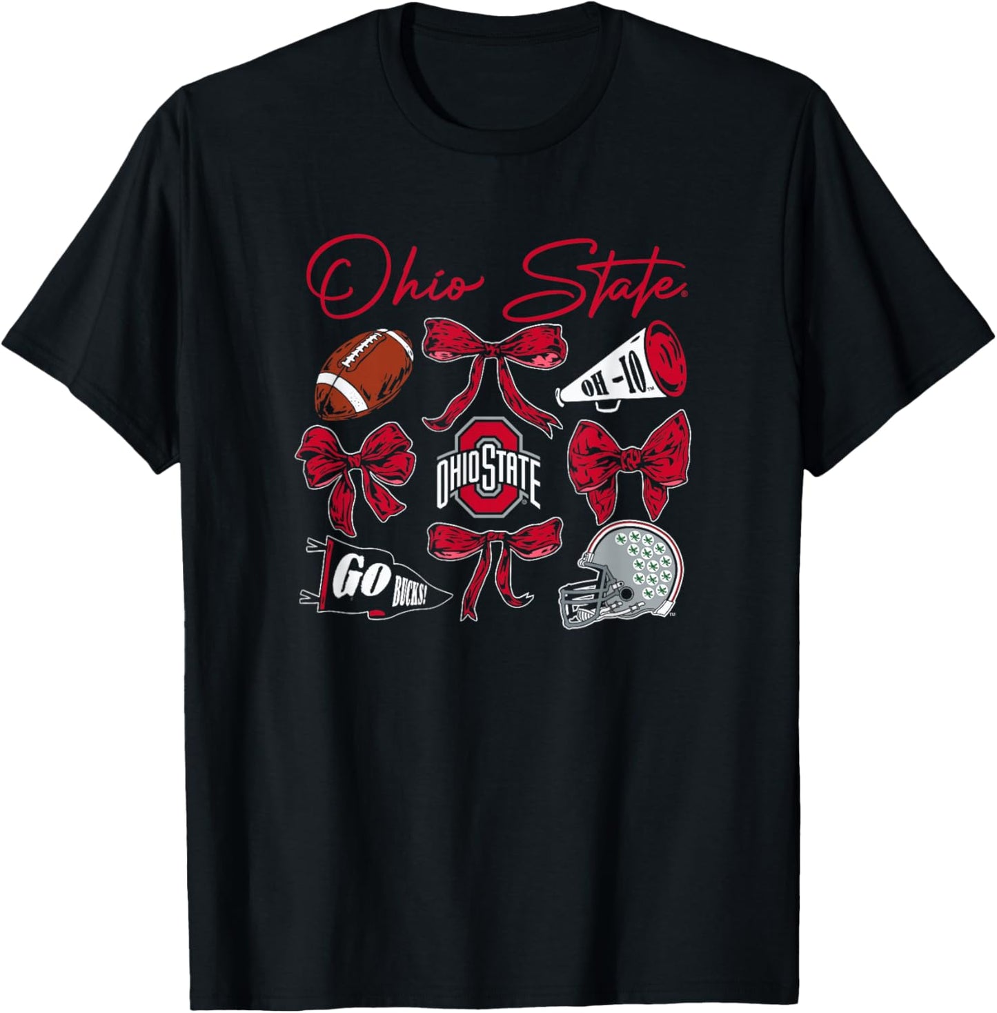 Ohio State Buckeyes Football Bows Black Officially Licensed T-Shirt - T-Shirt | Black