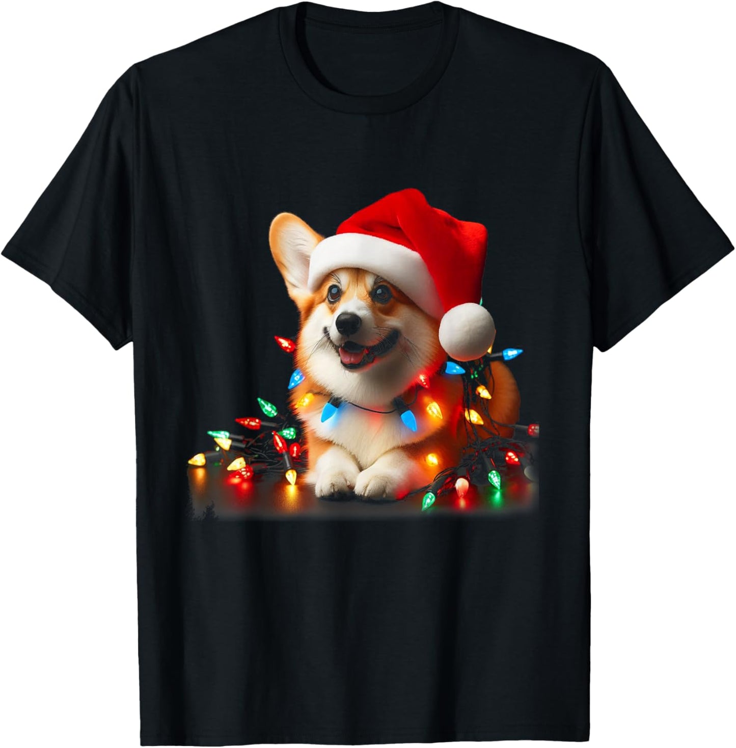 Corgi Santa Christmas Tree Lights Boys Men Corgmas Dog T-Shirt - T-Shirt | Black