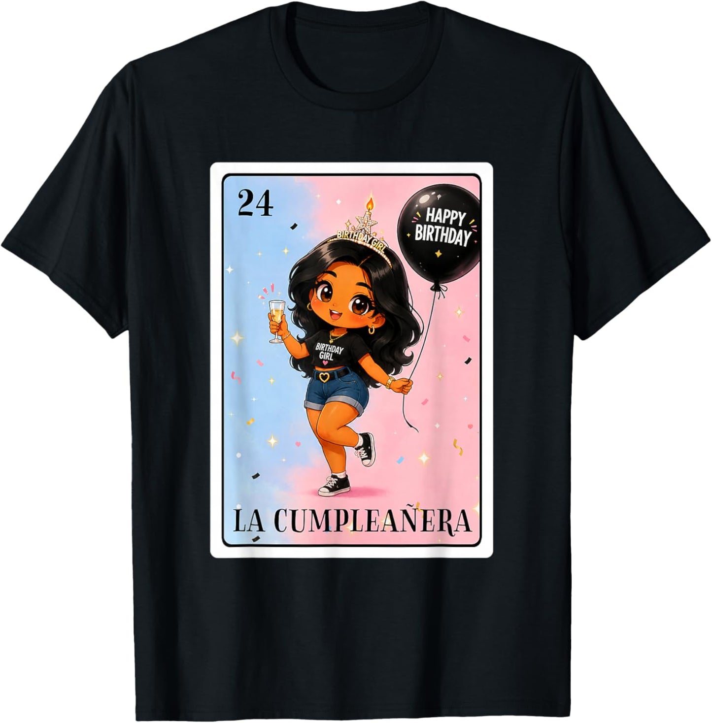 Latina La Cumpleanera Birthday Girl Mexican Bingo Card T-Shirt - T-Shirt | Black