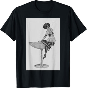 1920's Flapper Girl in Pink Dress - Retro Cocktail Aesthetic T-Shirt - T-Shirt | Black