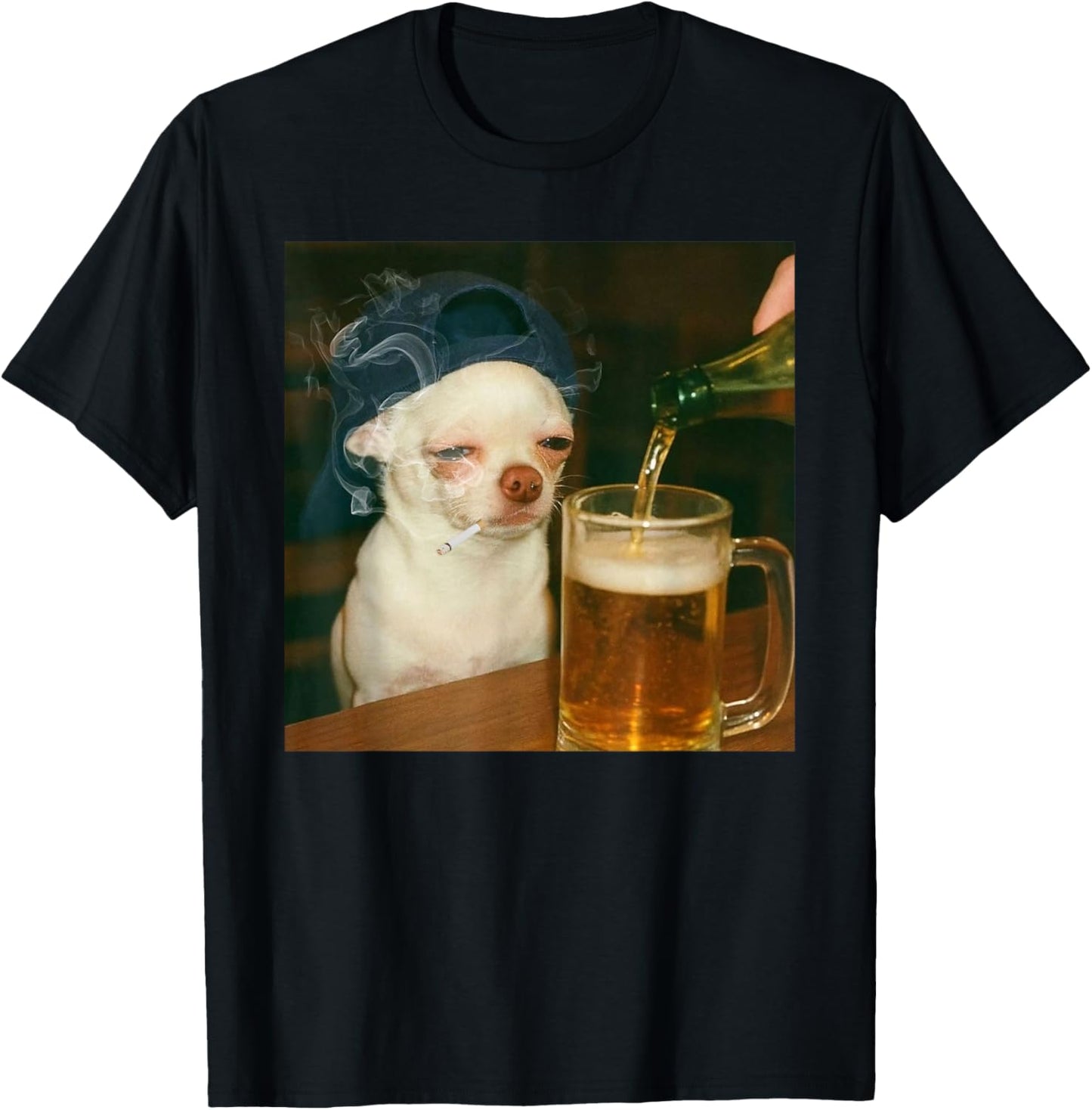 Funny Chihuahua Drinking Beer Dog Meme Gen Z T-Shirt - T-Shirt | Black