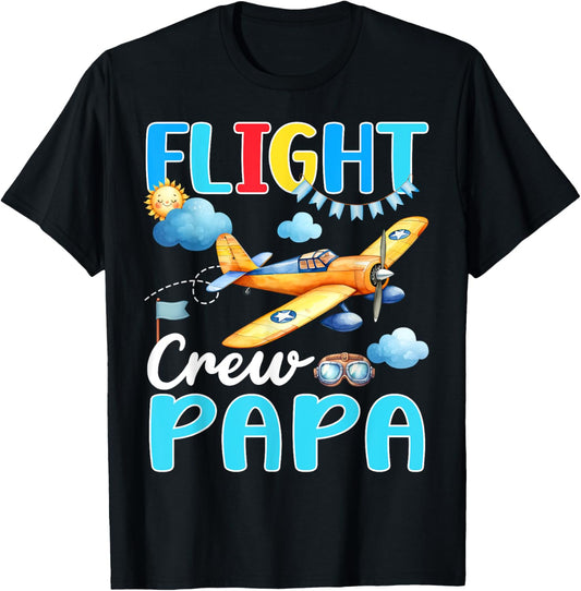 Flight Crew Papa Birthday Squad Airplane Matching Family T-Shirt - T-Shirt | Black