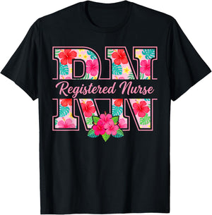 RN Tropical Flowers Registered Nurse Aloha Summer Vacation T-Shirt - T-Shirt | Black