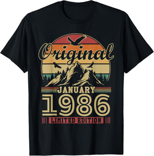 Vintage 40th Birthday Gift Born in January 1986 T-Shirt - T-Shirt | Black