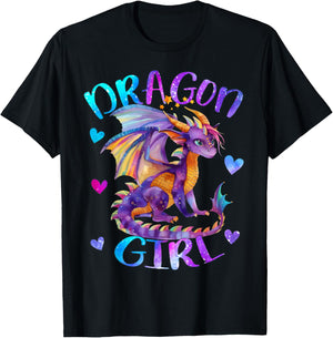Dragon Girl Rainbow Dragon Just a girl Who Loves Dragons T-Shirt - T-Shirt | Black