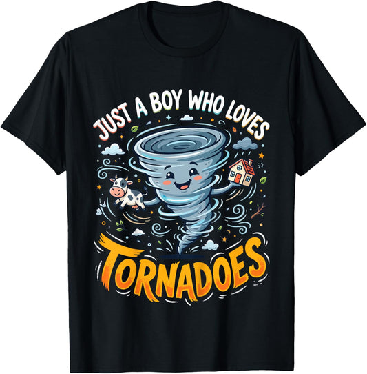 Kids Just A Boy Who Loves Tornadoes T-Shirt - T-Shirt | Black