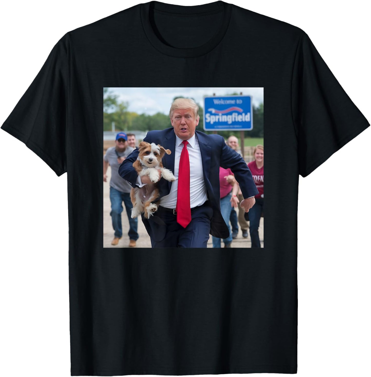 Trump Saving A Dog Funny Political Humor Photo T-Shirt - T-Shirt | Black
