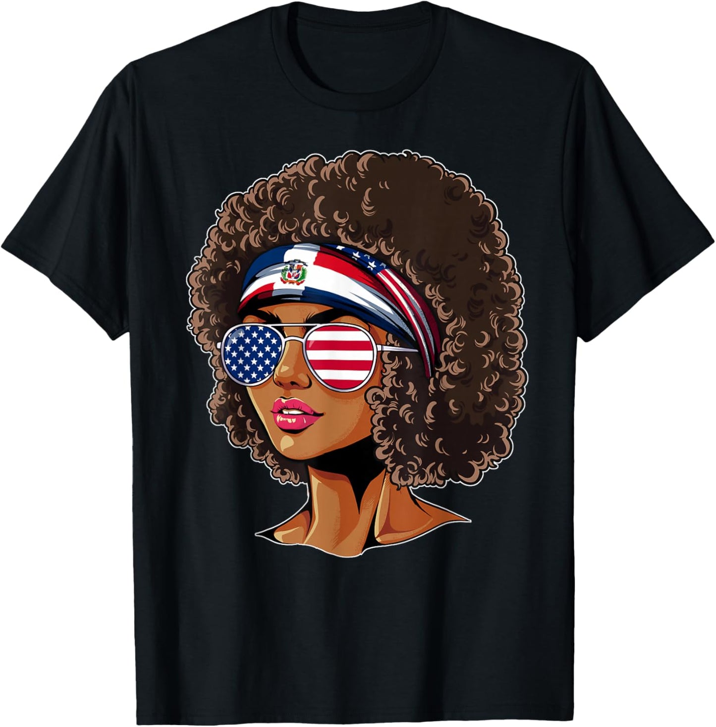 Half American Dominican Girl USA Dominican Republic Flag T-Shirt - T-Shirt | Black