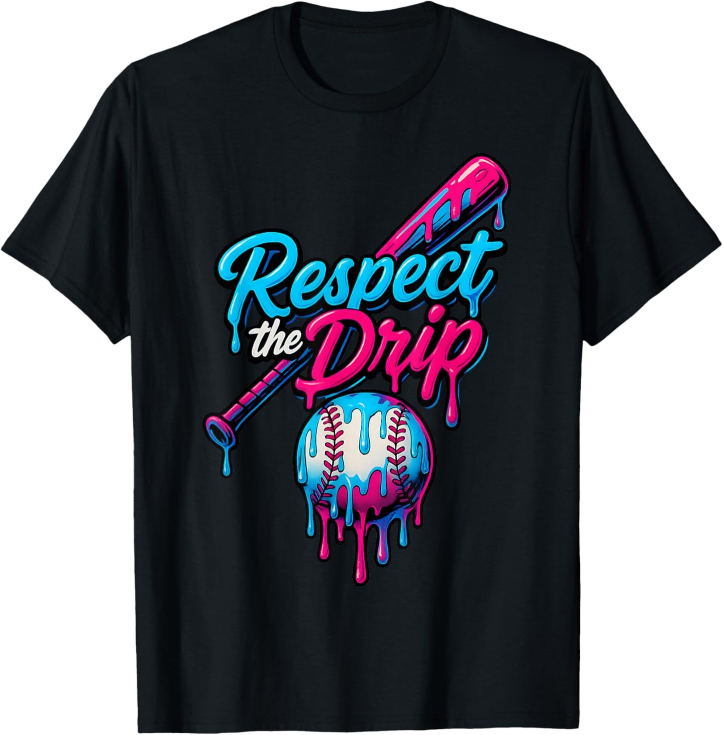 Baseball Drip Ice Cream Dripping Respect Drip Girl Boy Kids T-Shirt - T-Shirt | Black