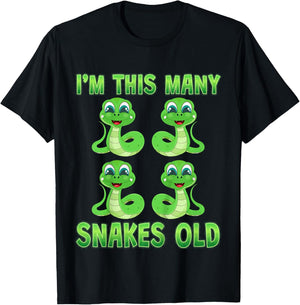 Kids I'm This Many Snakes Old Cute Snake Kids 4th Birthday Party T-Shirt - T-Shirt | Black