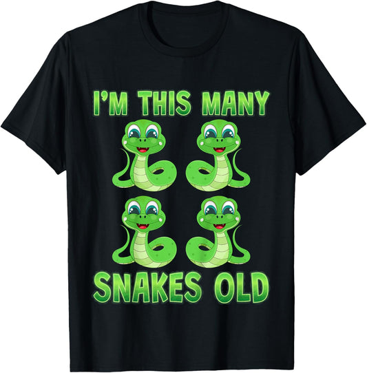 Kids I'm This Many Snakes Old Cute Snake Kids 4th Birthday Party T-Shirt - T-Shirt | Black