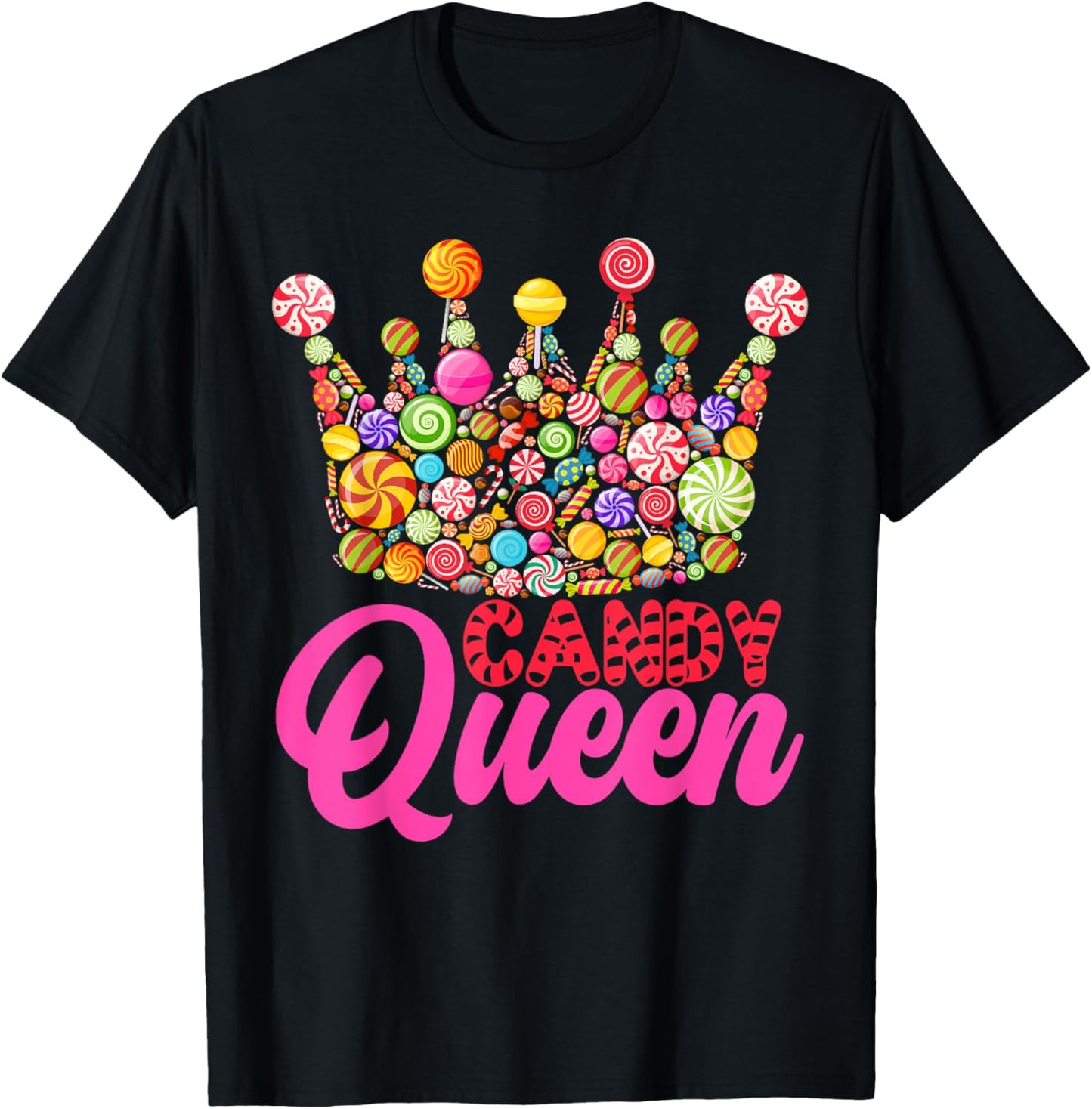 Candy Queen Crown Art Girls Candy Lollipop Lovers T-Shirt - T-Shirt | Black