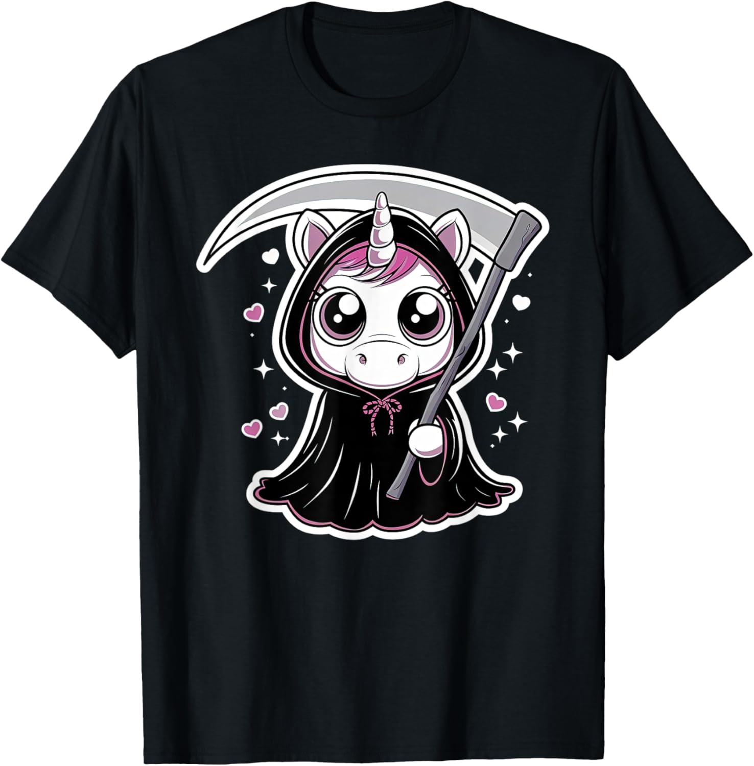 Kawaii Grim Reaper Unicorn T-Shirt - T-Shirt | Black