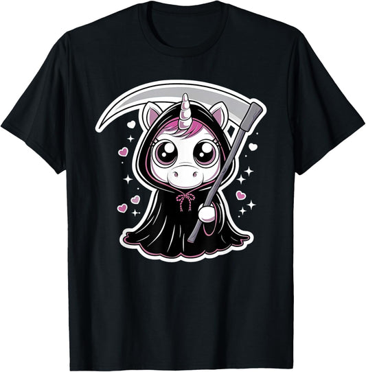 Kawaii Grim Reaper Unicorn T-Shirt - T-Shirt | Black