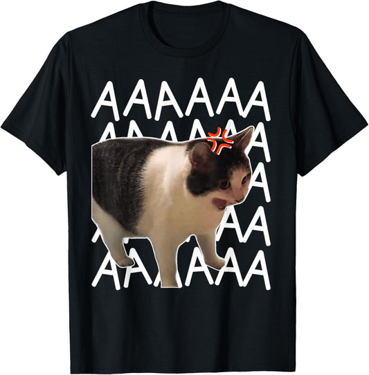 Screaming Cat Meme Funny Cat T-Shirt - T-Shirt | Black