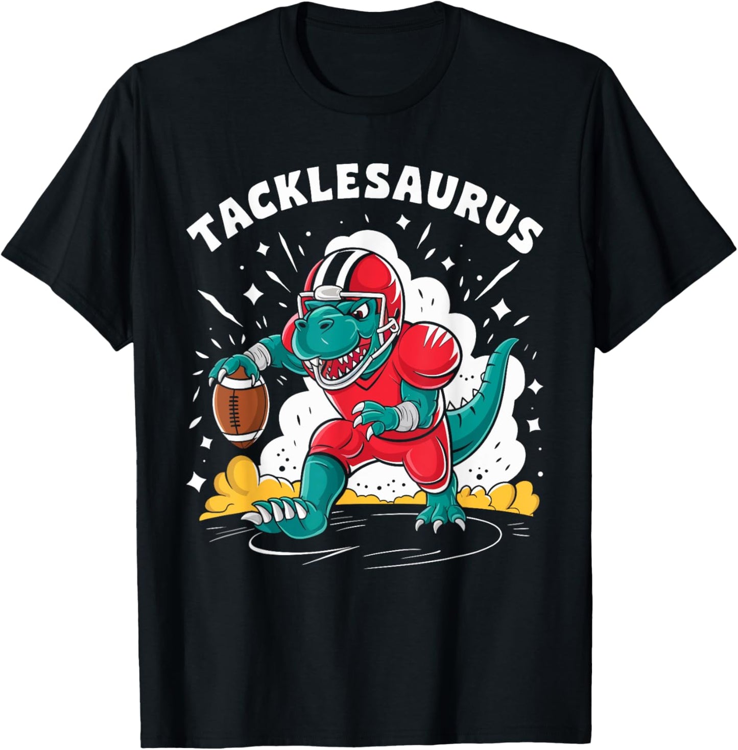 Tacklesaurus Dinosaur Playing Football Funny Football Kids T-Shirt - T-Shirt | Black