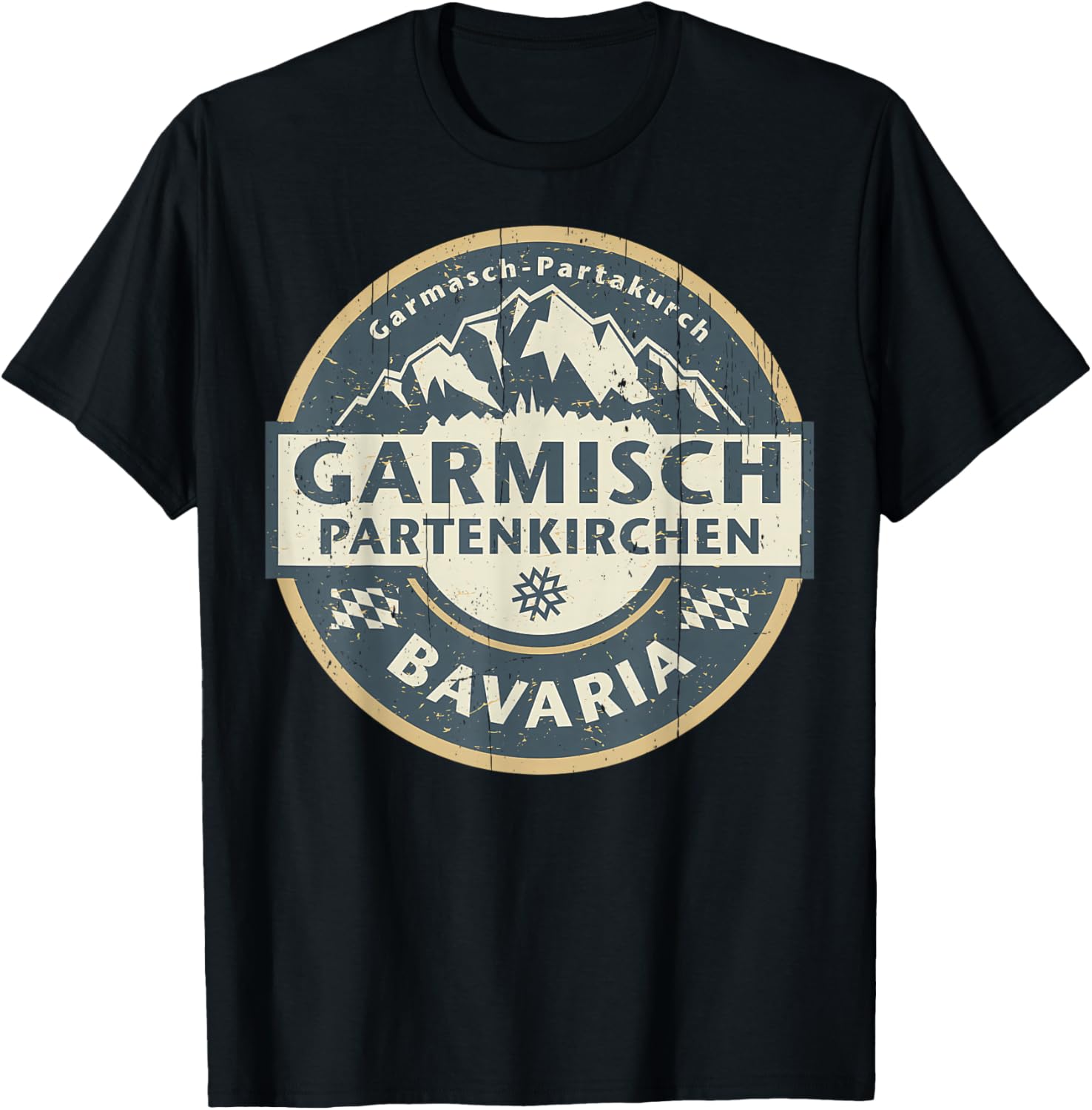 Vintage Garmisch-Partenkirchen, Bavaria, Germany Mountain T-Shirt - T-Shirt | Black