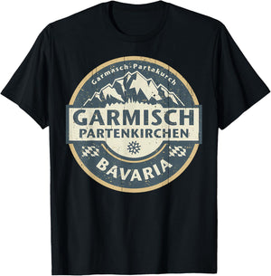 Vintage Garmisch-Partenkirchen, Bavaria, Germany Mountain T-Shirt - T-Shirt | Black