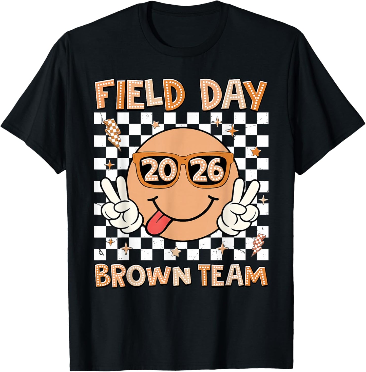 Field Day 2026 Brown Team Smile Face Sunglasses Teacher Kid T-Shirt - T-Shirt | Black