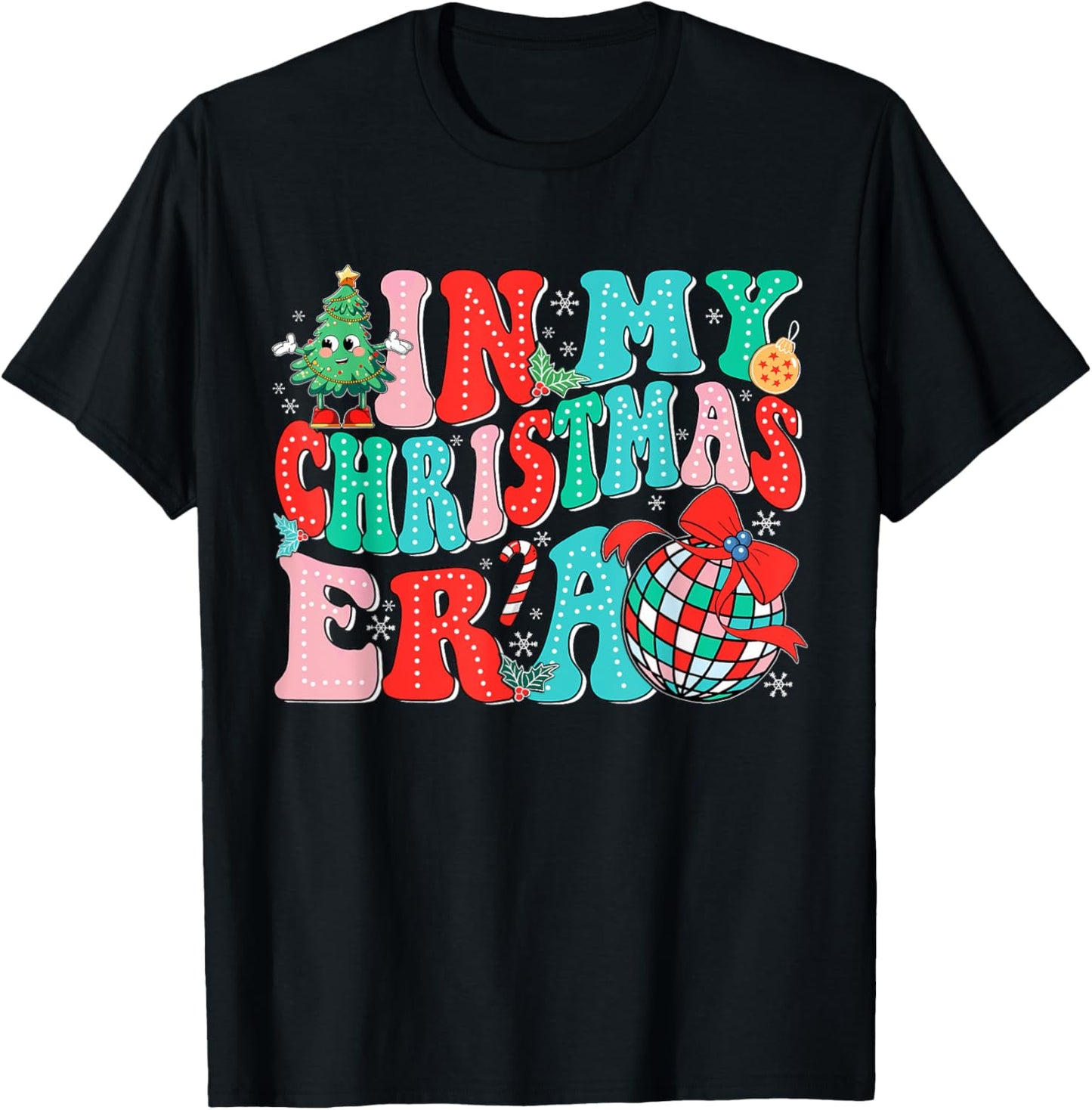 In My Christmas Era Retro Groovy Christmas Holiday Xmas T-Shirt - T-Shirt | Black